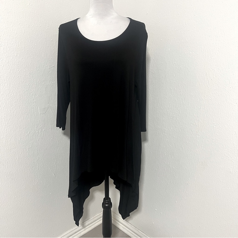 Chico's Women’s Sz 2 Large Oversized Black Tunic Draping Sides Laggenlook Hi-Lo